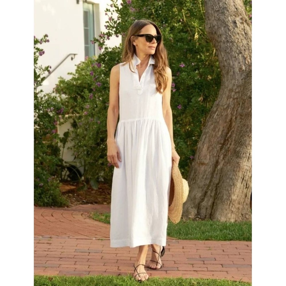 Frank & Eileen Daphne Sleeveless Shirtdress Linen Midi Women White Large